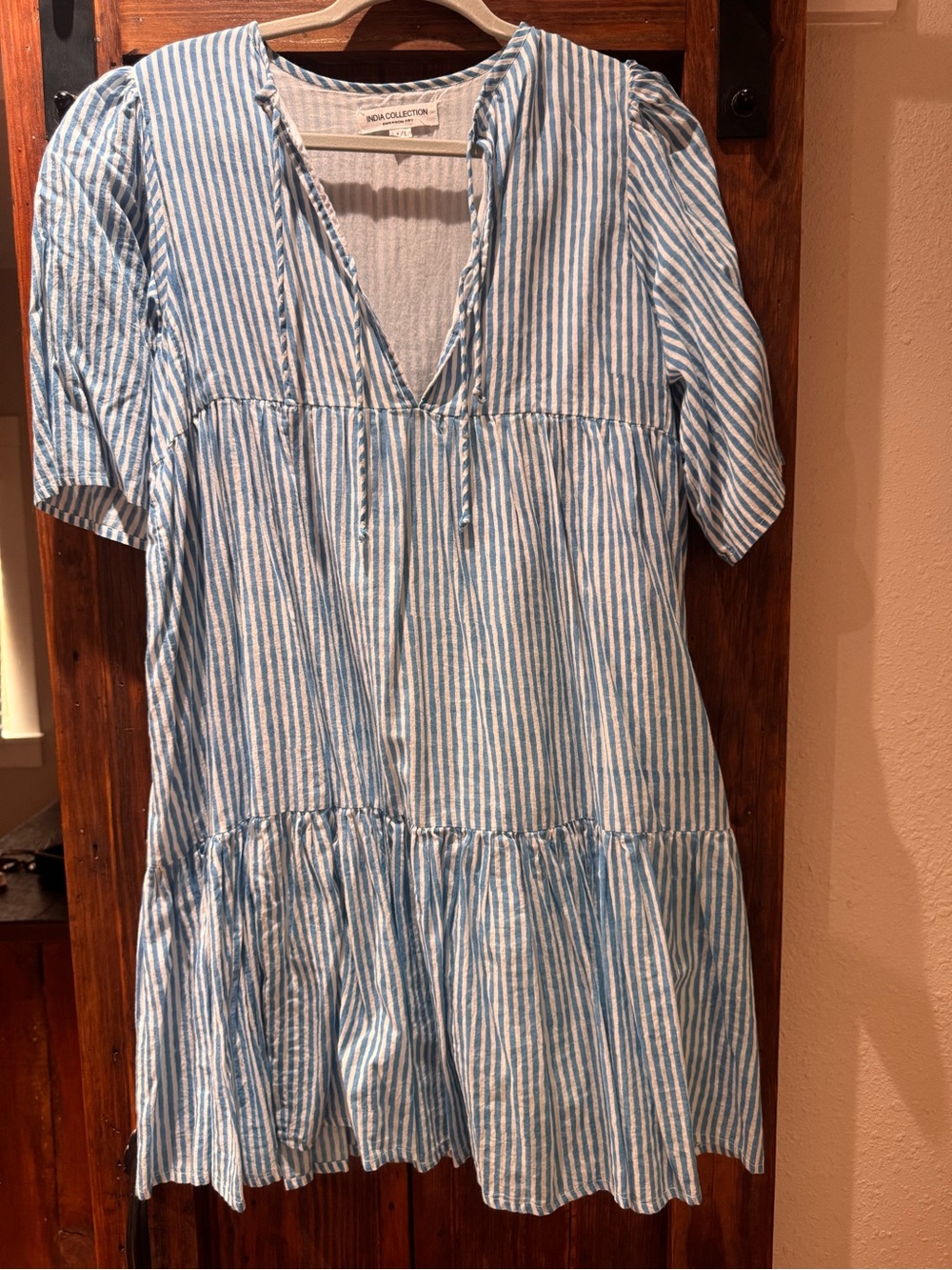 India Collection Blue Striped Tiered Dress